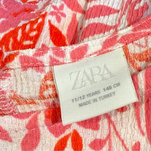 Zara Girls Floral Romper 11/12 Pink Red Tropical Print Elastic Waist - Picture 5 of 5